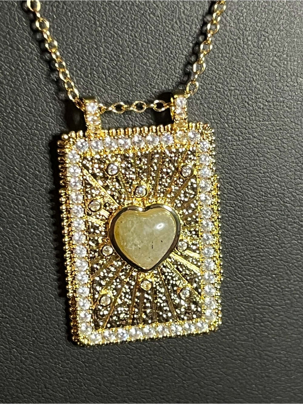 Gold Heart Pave Sunburst Pendant Necklace - 16-18”